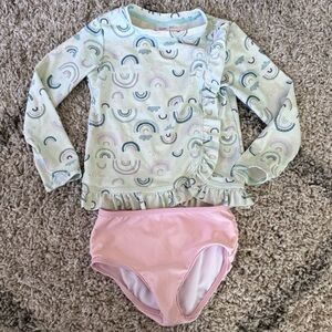 Ruffle Butts toddler girls swim suit pink rainbow size 4T